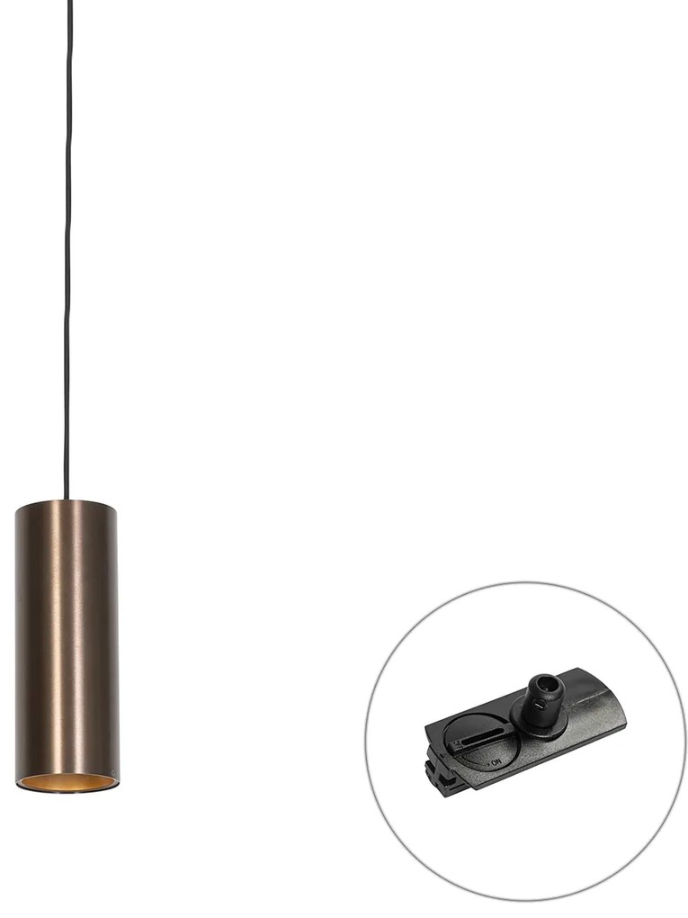 Lampă suspendată de design bronz închis, inclusiv adaptor pentru șină monofazată - Iconic Tubo