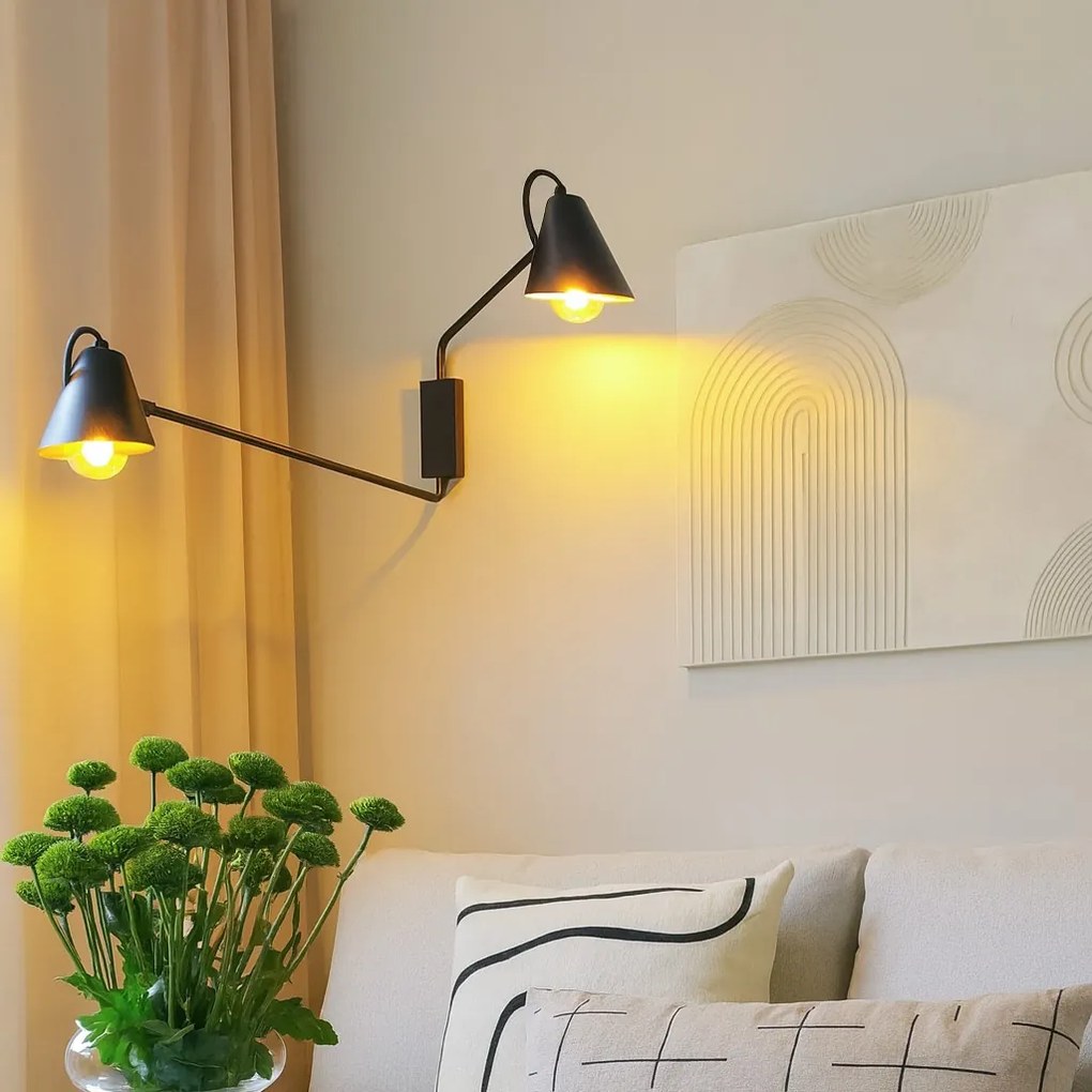 Lampă de perete inteligentă modernă neagră cu 2 lumini reglabile, inclusiv WiFi A60 - Lune