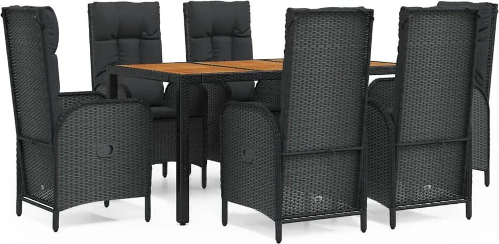 vidaXL Set mobilier de grădină cu perne, 7 piese, negru, poliratan
