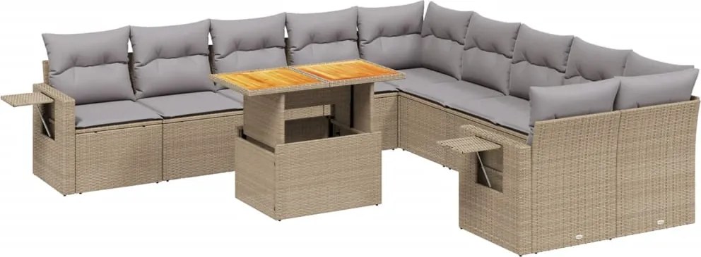 vidaXL Set canapele de grădină cu perne, 11 piese, bej, poliratan