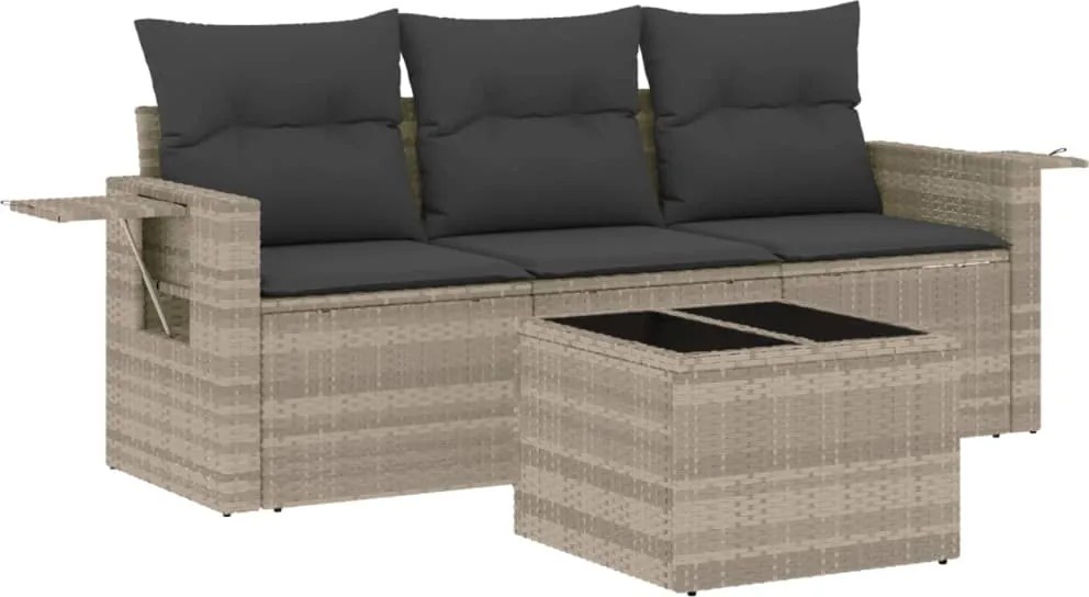 vidaXL Set canapea de grădină cu perne, 4 piese, gri deschis poliratan