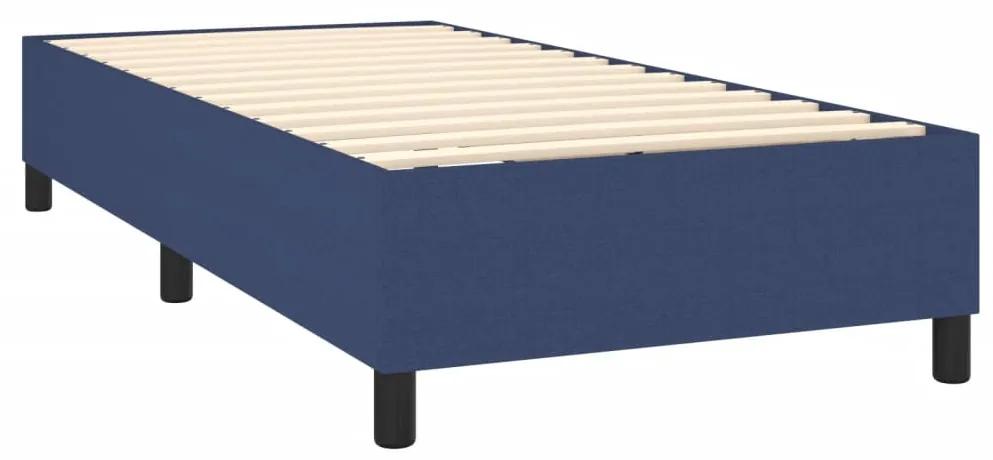 Pat box spring cu saltea, albastru, 90x200 cm, textil Albastru, 90 x 200 cm, Benzi verticale