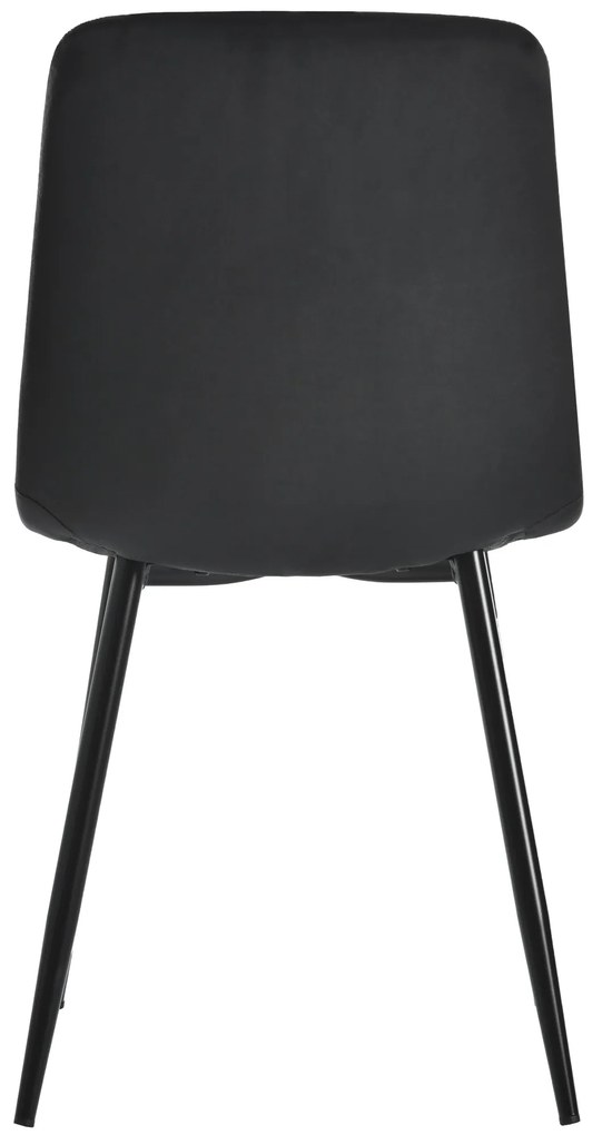 Set de 4 scaune tapițate în catifea twill pentru sala de mese cu spătar, structură din metal, 45x40x86 cm, Negru