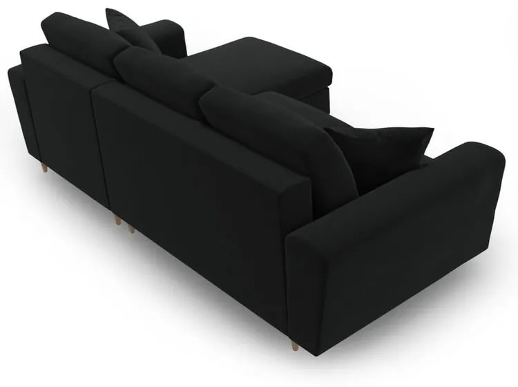 Colțar negru extensibil, cu spațiu de depozitare cu tapițerie din catifea Kyoto – Cosmopolitan Design