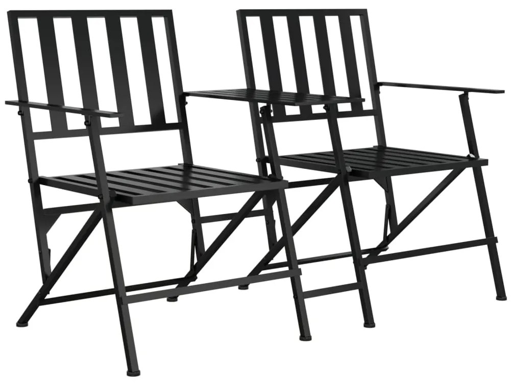 318820 vidaXL Bancă de grădină pliabilă cu 2 locuri, negru, 137 cm, oțel