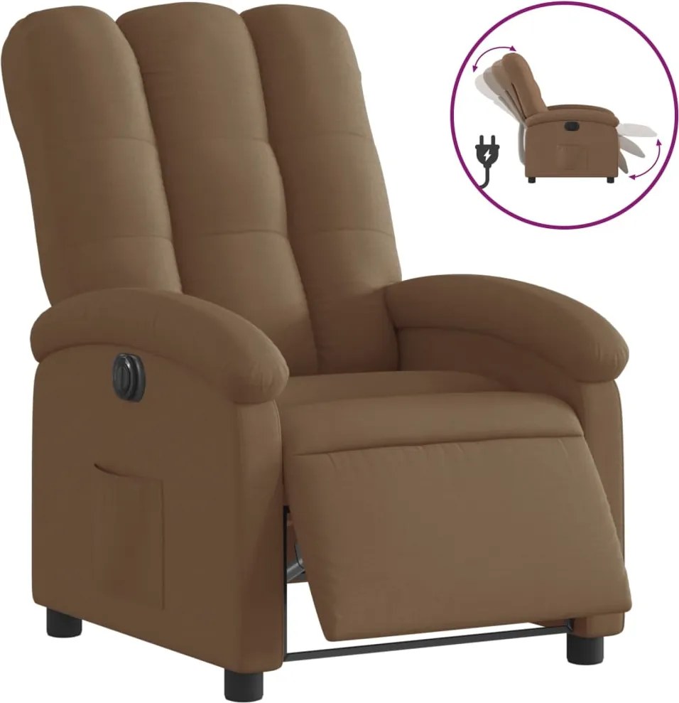 vidaXL Fotoliu rabatabil electric, maro, material textil