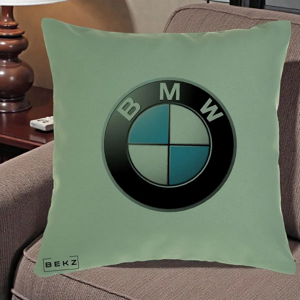 Perna Personalizata cu emblema BMW, 40x40 cm, Verde, Husa Detasabila, Perna Inclusa, BEKZ®