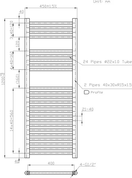 Novaservis - Radiator de baie tip scară 490W/230V 120x45 cm alb drept