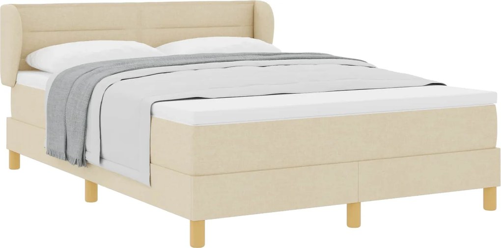 vidaXL Pat cu arcuri cu saltea cu headboard Crem 160 x 200 cm țesătură