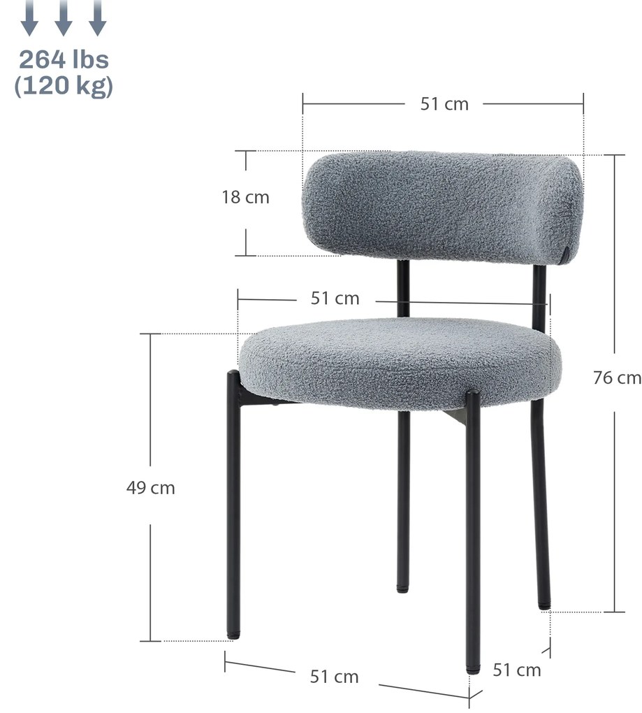 HOMCOM Set de 2 scaune de masă cu spătar din material picioare din oțel 51 x 51 x 76 cm gri | Aosom Romania