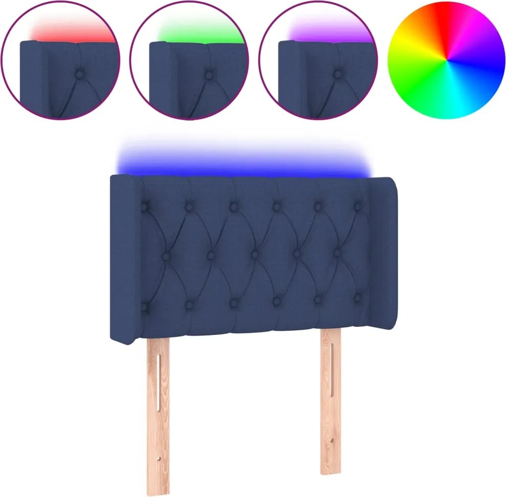 vidaXL Tăblie de pat cu LED, albastru, 83x16x78/88 cm, textil