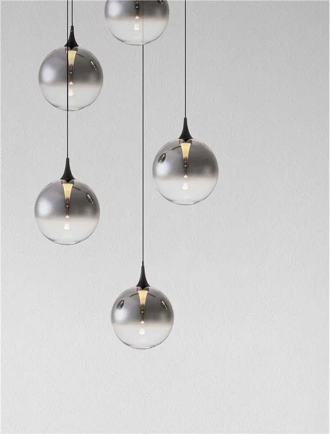 Lustra moderna cu 5 pendule LED, Metal, Sticla, Fumuriu, ORENDA
