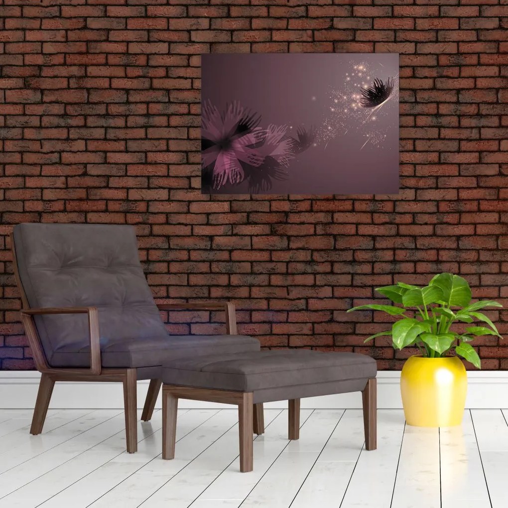 Tablou pe sticlă - Floare și fluture (70x50 cm)