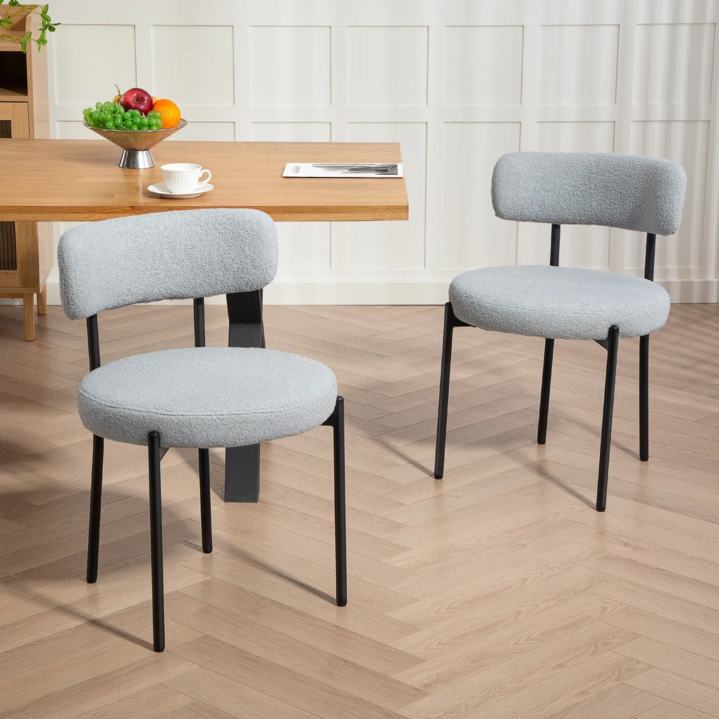 HOMCOM Set de 2 scaune de sufragerie cu spătar din material textil picioare din oțel 51 x 51 x 76 cm gri deschis | Aosom Romania