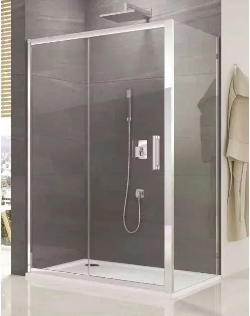 Usa de nisa culisanta cu perete fix SanSwiss Ocelia 140 cm sticla securizata 5 mm anticalcar