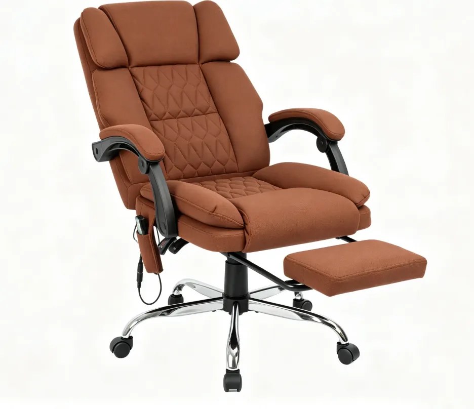 PRESTIGE FABRIC OC-514 PRO – Scaun Directorial Tapițerie Premium Dublu Strat Anti-Zgâriere, Masaj în 7 Puncte, Mecanism Multifuncțional, Suport Picioare, Bază Cromată, Maro