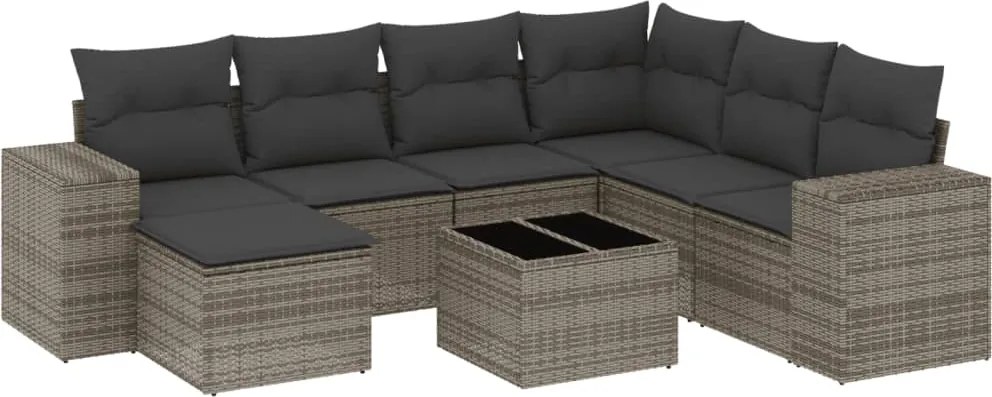 vidaXL Set canapele de grădină cu perne, 8 piese, gri, poliratan