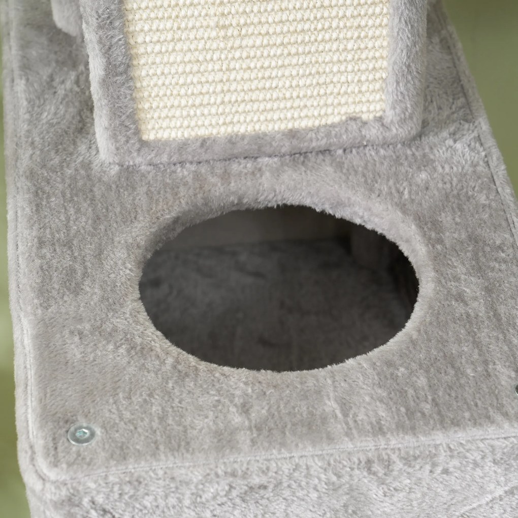PawHut Ansamblu de Zgâriat pentru Pisici, 206 cm, cu Stâlpi din Sisal, Căsuțe și Hamace, Gri Închis | Aosom Romania