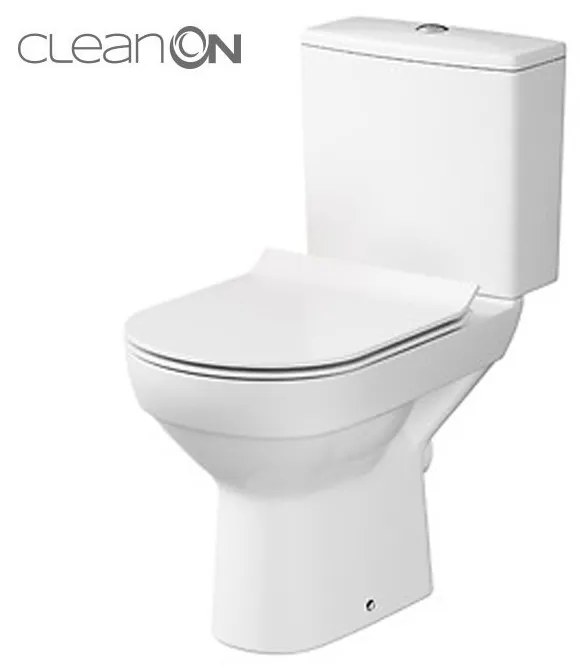 Set vas WC pe pardoseala Cersanit City New Clean On cu rezervor si capac inchidere lenta