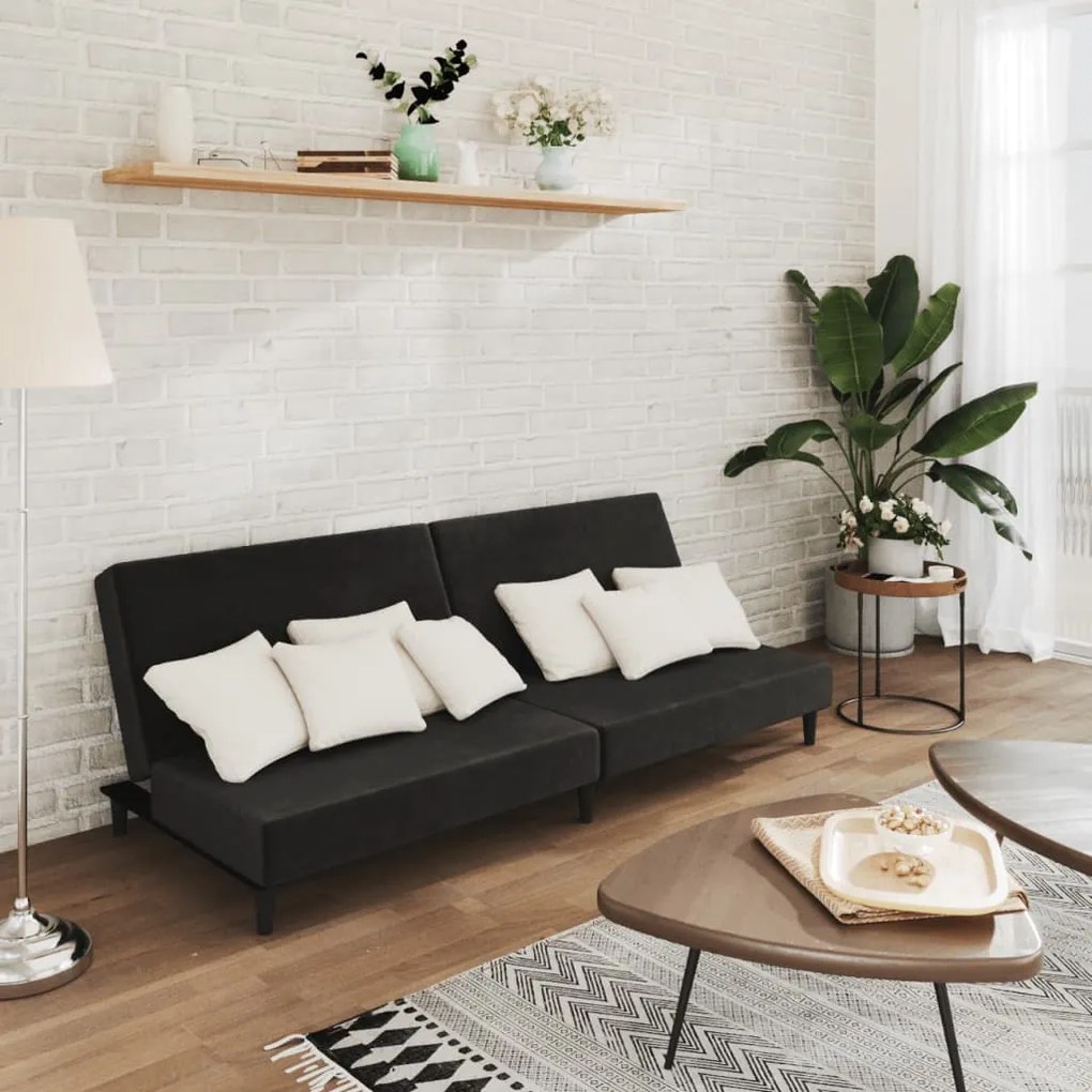 vidaXL Canapea extensibilă cu 2 locuri, negru, catifea