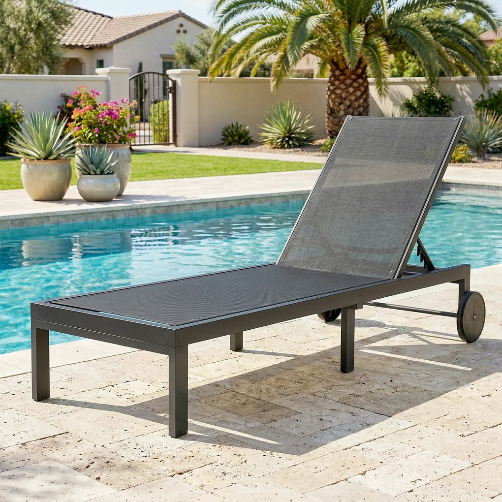 Outsunny Șezlong respirabil pentru grădină cu spătar reglabil în 6 poziții, roți, cadru din aluminiu | Aosom Romania