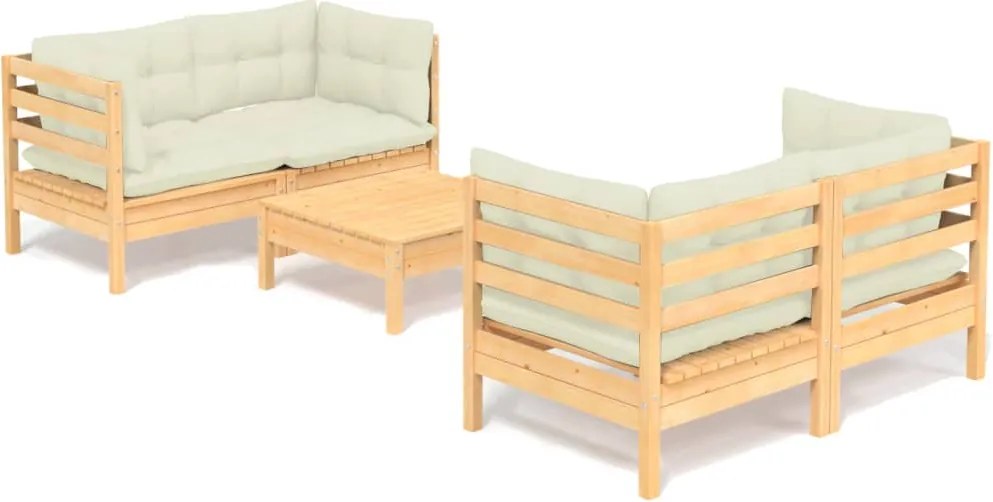vidaXL Set mobilier grădină cu perne crem, 5 piese, lemn masiv de pin