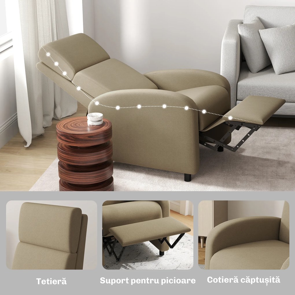Fotoliu Relax HOMCOM Înclinabil Manual la 160° cu Suport pentru Picioare, Fotoliu Ergonomic Tapițat în Material Efect de In pentru Dormitor, Birou, Living și Sufragerie, Bej | Aosom Romania
