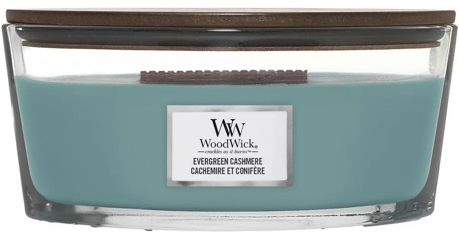Lumânare parfumată WoodWick Evergreen Cashmere, 453 g