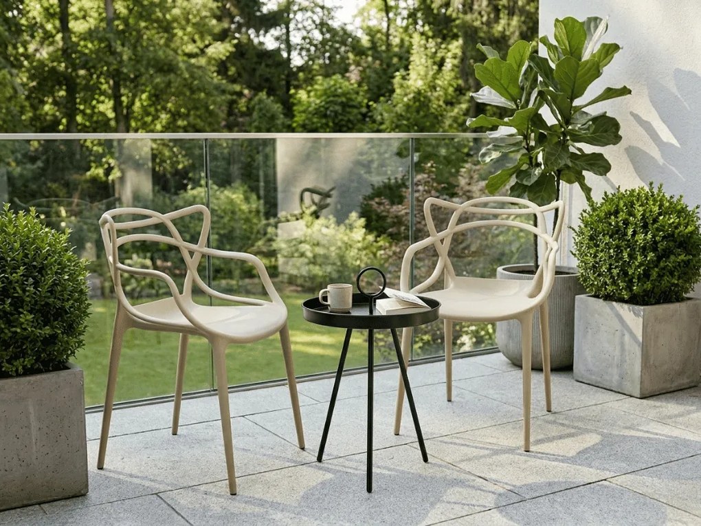 Set de gradina KATO SIRVON - 2 scaune si masa rotunda, negru/bej
