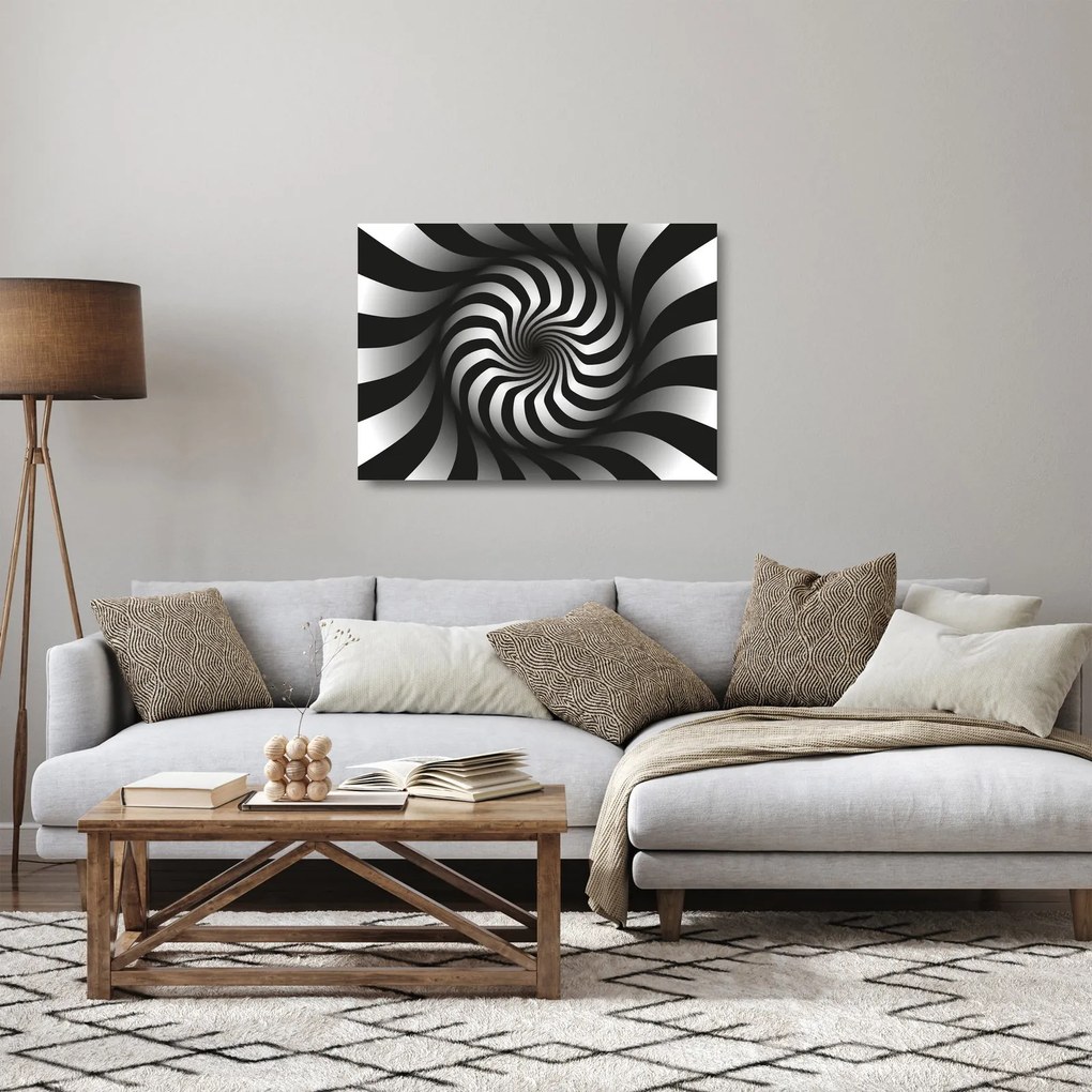 Tablou pe sticlă abstract cu spirala alb neagră (70x50 cm)
