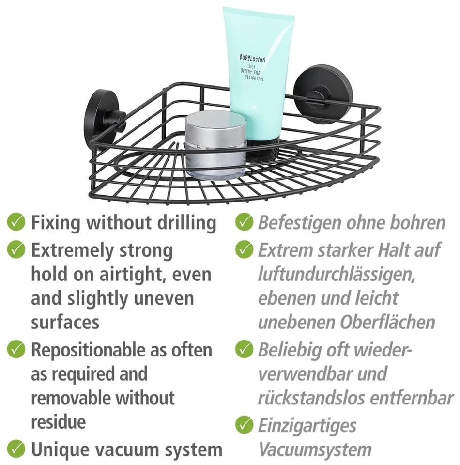 Raft de colt pentru baie Wenko Vacuum-Loc® Bari, negru