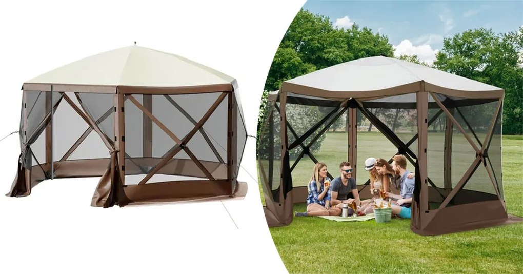 Cort camping impermeabil pentru 8 persoane, cu depozitare si plasa de tantari