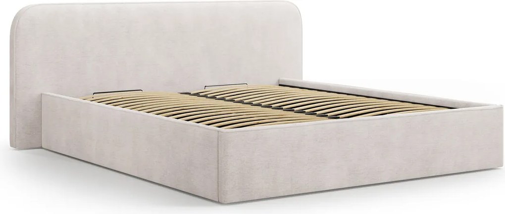 Pat tapitat cu somiera rabatabila si lada depozitare, 160x200 cm, Micadoni Home, Elizabeth-68, tesatura structurata chenille, alb