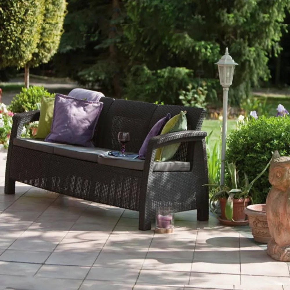 Canapea Corfu love seat max, culoare grafit, cu pernă gri deschis