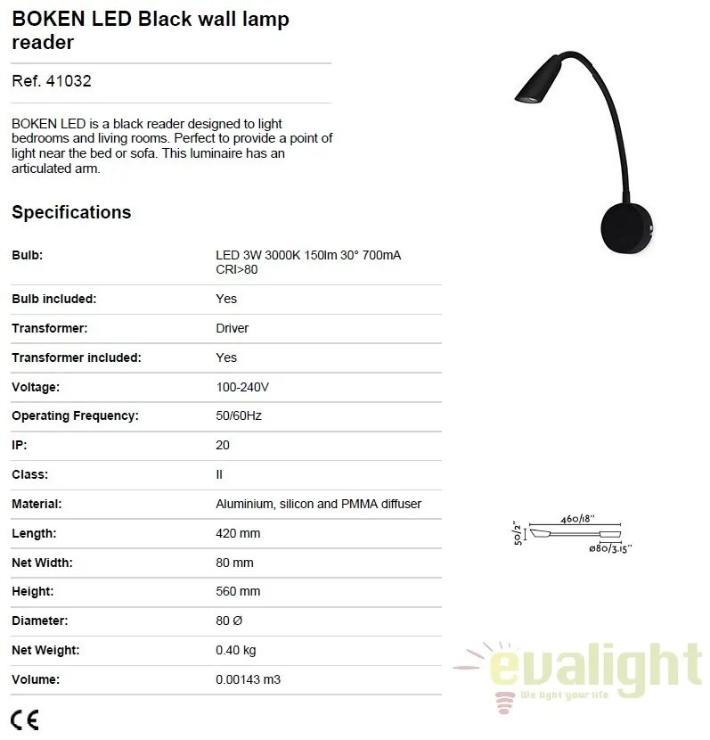 Aplica de perete LED stil modern BOKEN neagra 41032