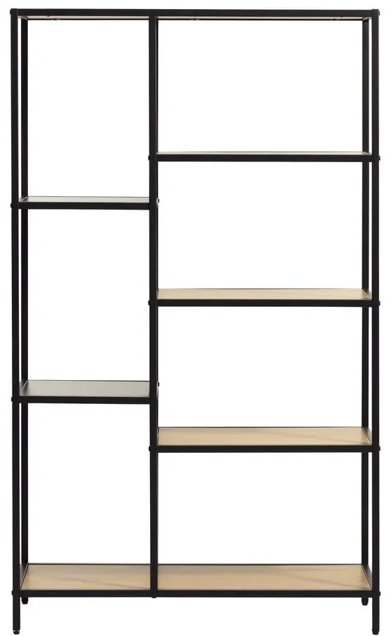 Bibliotecă neagră/în culoare naturală cu aspect de lemn de stejar 80x146x35 cm Altino – Unique Furniture