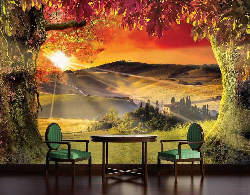 Fototapet - Toscania în apus de soare (254x184 cm)
