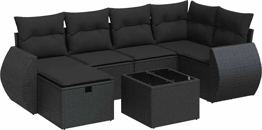 vidaXL Set canapele de grădină cu perne, 7 piese, negru, poliratan