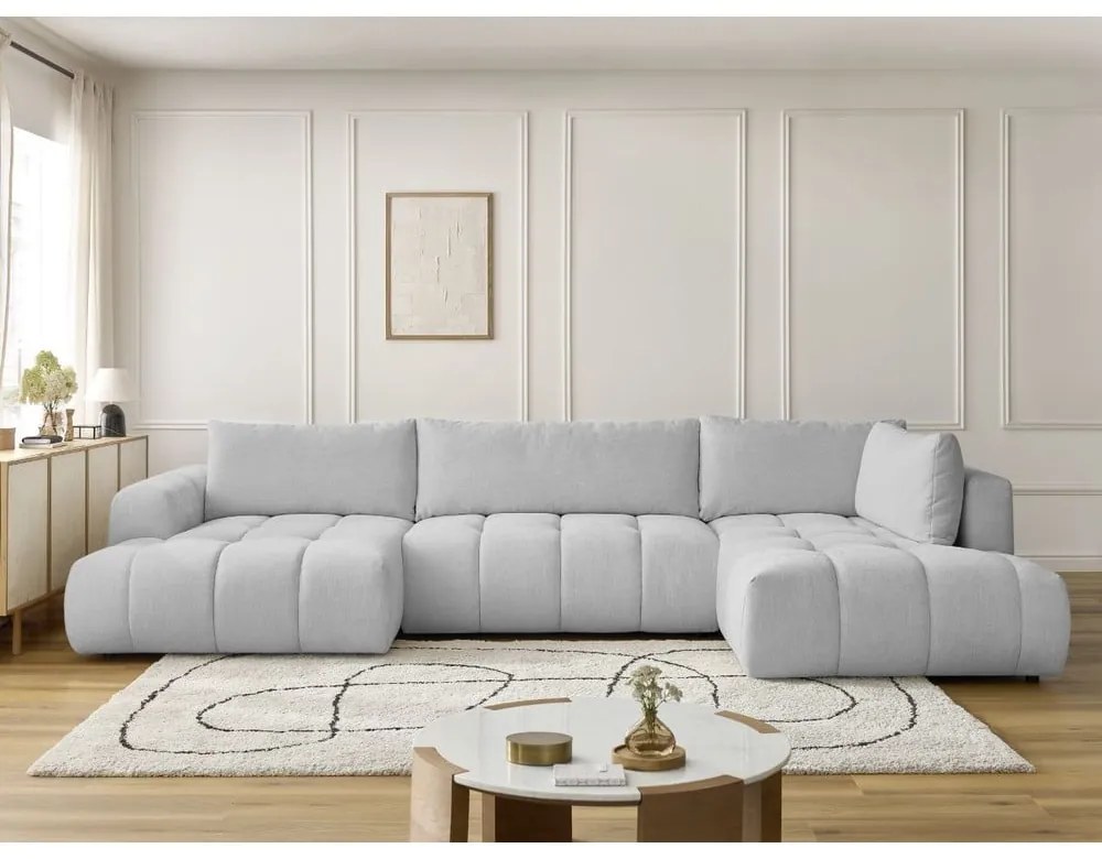 Colțar gri deschis extensibil/cu spațiu de depozitare (cu colț pe partea dreaptă/în formă de "U") Fuji – Bobochic Paris