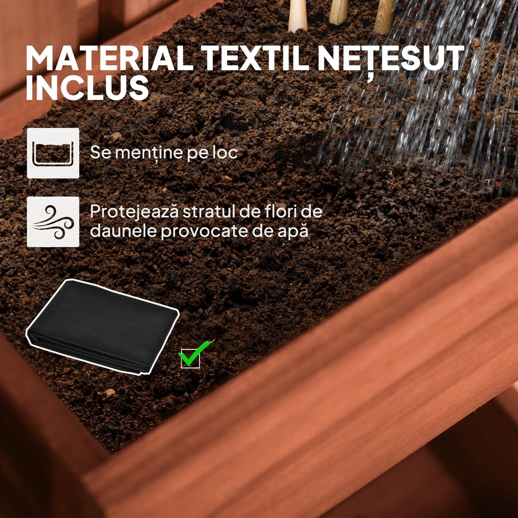 Outsunny Jardinieră Verticală cu Șipci și 3 Vase Detașabile, în Lemn de Brad, 60x16x80 cm, Maro | Aosom Romania