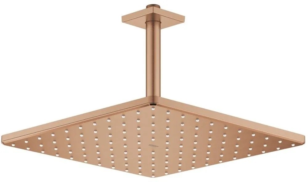Palarie dus fix Grohe Rainshower Mono 310, 31x31 cm cu brat, montaj pe tavan, cupru mat (brushed warm sunset)