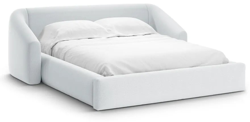 Pat matrimonial gri deschis tapițat cu spațiu de depozitare cu somieră 140x200 cm Campi – Cosmopolitan Design