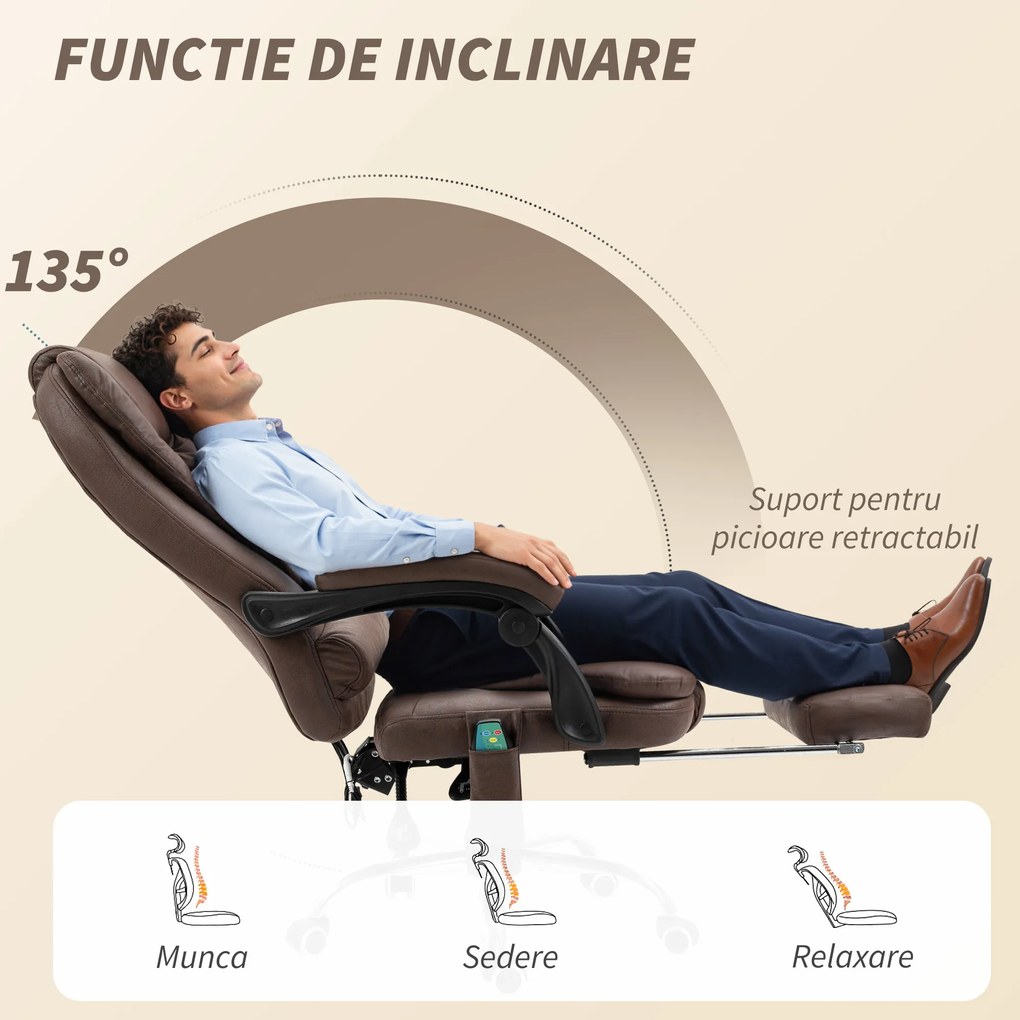 Vinsetto Scaun Birou Masaj – inclinabil, incalzire &amp; 6 Vibratii | Aosom Romania