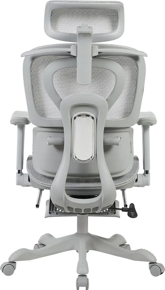 AERION-HM – Scaun ergonomic cu Masaj și Încălzire Lombară, Tetieră 3D, Cotiere 4D, Șezut Glisant, Spătar Reglabil și Suport Picioare, Full Mesh, Gri