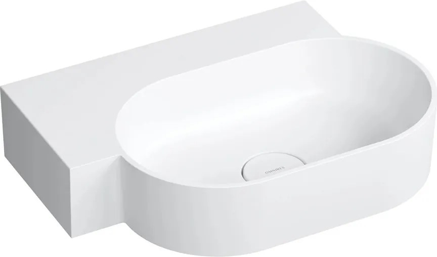 Lavoar suspendat Omnires Ovo M+ finisaj alb mat 55.5 cm stanga