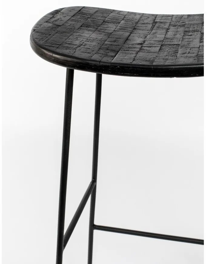 Scaun de bar negru din lemn de tec (înălțime șezut 76 cm) Tangle – White Label