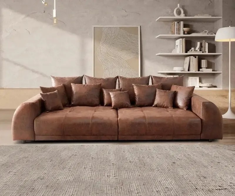 Canapea extensibilă dumonde cu 2 lăzi de depozitare si sezut confortabil din spuma high-density, Verona Madagaskar Brown 310x100 cm cu taburet inclus