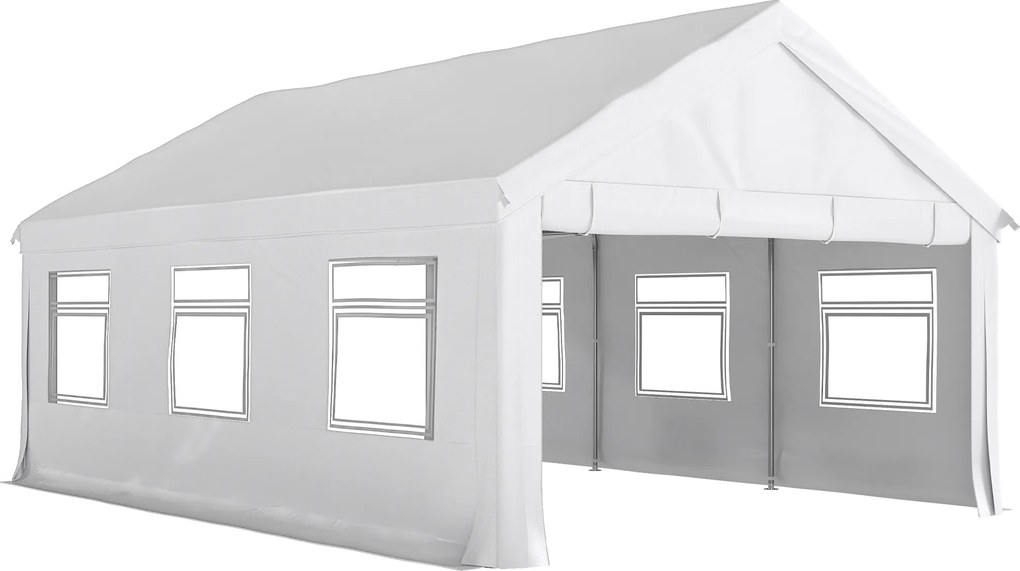 Outsunny Pavilion de Grădină 4x6 m cu Pereți Laterali, 6 Ferestre și Dublă Intrare, din Oțel Galvanizat, Alb | Aosom Romania