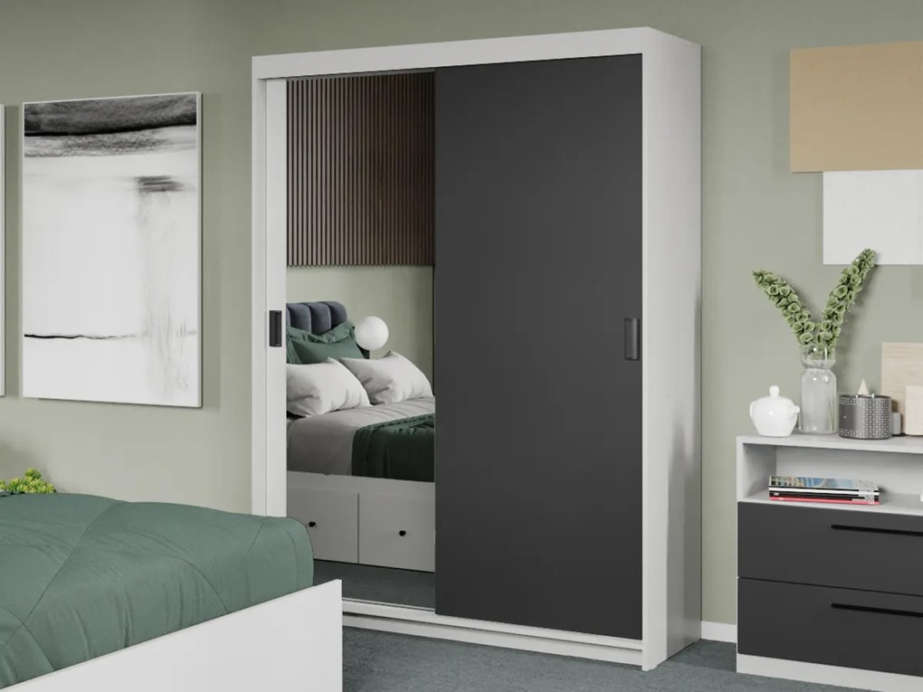Set mobila dormitor Odin Alb/Antracit cu oglinda C11