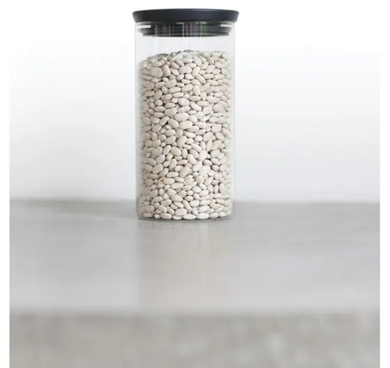 Borcan din sticla Brabantia Stackable 646874, 1.1 L, Inchidere ermetica, Transparent/Gri inchis